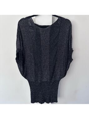 Dressy Black top with silver metallic thread, lightweight & stretchy. large/ XL